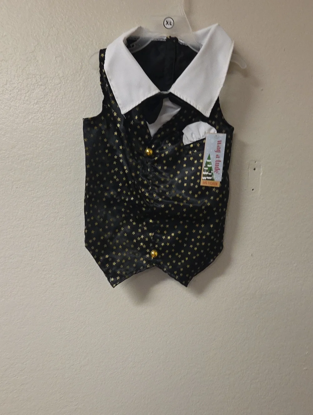 Pet Holiday Tuxedo Vest in Black with Gold Stars - Formal Dog Costume